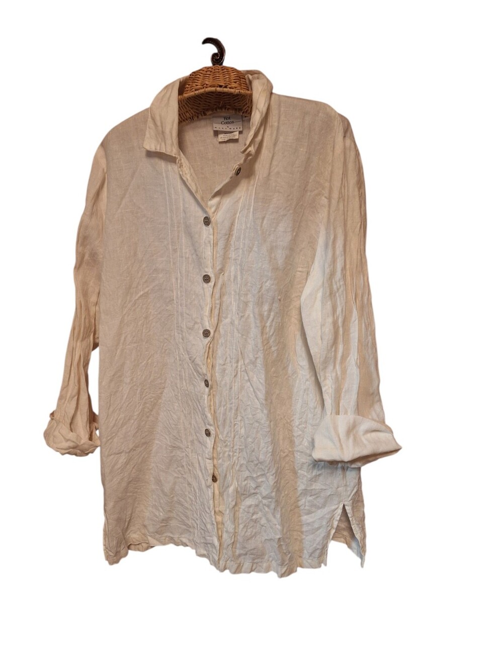 Hot Cotton by Marc Ware 100% Linen Button Down ivory white blouse Ladies Medium